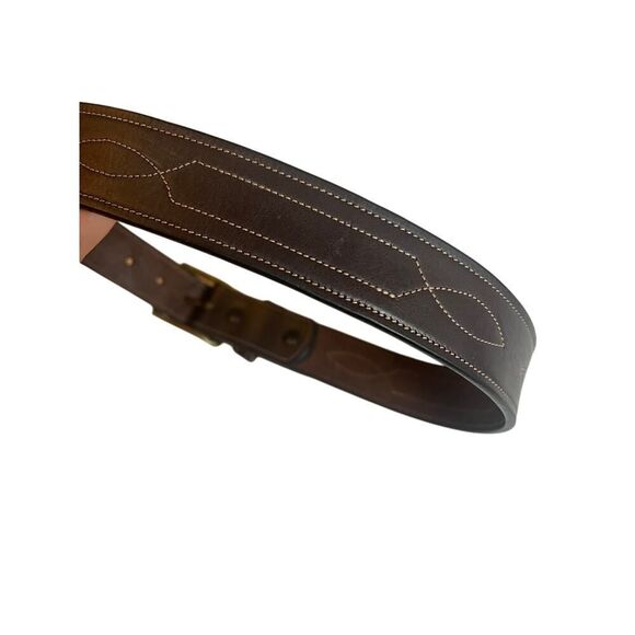 Tory Havana Brown Leather 1.5" Belt with Repeated Stitch Pattern Sz. 30 - Picture 4 of 8
